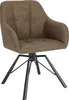 A brown upholstered chair with a black metal base. Produktbild-Vorschau