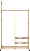 A wooden garment rack with shelves and wheels, presented against a white background. Anteprima dell’immagine prodotto