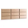 A beige upholstered headboard panel composed of six rectangular segments arranged in two rows of three, set against a white background. Anteprima dell’immagine prodotto