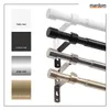 A collage showing different colors of a curtain rod set and close-ups of the rods. Produktbild-Vorschau