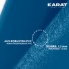 A close-up of a blue material with text overlays highlighting its features. Produktbild-Vorschau