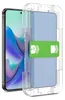 A smartphone screen protector being applied using a clear plastic installation guide. Produktbild-Vorschau