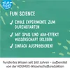 Marketing text and logo for "FUN SCIENCE" on a teal background with abstract green shapes. Produktbild-Vorschau