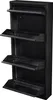 A black metal shoe cabinet with four flip-down compartments. Voir les images du produit