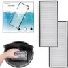 A collage of images showing vacuum cleaner filters and a hand inserting a filter into a robot vacuum cleaner. Produktbild-Vorschau