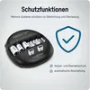 A battery charger with batteries inserted, alongside marketing text and icons. Anteprima dell’immagine prodotto