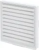A white louvered vent cover with a mesh screen. Produktbild-Vorschau