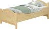 A single wooden bed with bedding on a white background. Produktbild-Vorschau