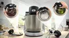 A kitchen counter with a stand mixer and various attachments, with close-up insets showing the mixer in use. Produktbild-Vorschau