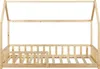 A wooden house bed frame for children, shown from the front. Anteprima dell’immagine prodotto