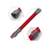 A red extension wand for a vacuum cleaner, with close-up insets showing the connection points. Produktbild-Vorschau