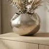 WOHNLING Tischvase Aluminium 30cm Silber Dekovase rund Produktbild-Vorschau 1