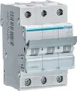 A three-pole circuit breaker with a gray lever and a blue stripe. Produktbild-Vorschau