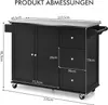 A black kitchen island cart with dimensions labeled. Produktbild-Vorschau