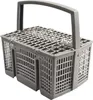 A gray dishwasher cutlery basket with a handle, shown against a white background. Produktbild-Vorschau