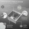 A diagram of a kitchen sink with callouts highlighting its features. Produktbild-Vorschau