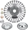 A collage of wire brush heads for weed trimmers and associated mounting hardware. Podgląd zdjęcia produktu