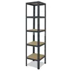A tall, narrow, five-shelf storage unit with a dark grey metal frame and light brown shelves, presented against a white background. Anteprima dell’immagine prodotto