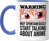 Warning May Talk About Anime Tasse Blau Geschenkidee Anime Produktbild-Vorschau 1