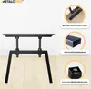 A black metal table leg set is shown with close-up insets highlighting its features and dimensions. Podgląd zdjęcia produktu