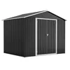 A dark gray metal shed with a pitched roof and double doors, presented against a white background. Produktbild-Vorschau