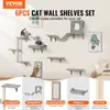 A collage of images showcasing a cat wall shelf set with various components and cats interacting with them. Náhled obrázku produktu