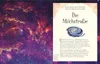 A page from a book or magazine about the Milky Way galaxy, with a large image of a nebula on the left and text and an illustration of a spiral galaxy on the right. Produktbild-Vorschau