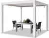 A white pergola with a dining set underneath. Náhled obrázku produktu