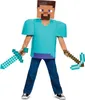 A person wearing a Minecraft Steve costume holding a Minecraft sword and pickaxe. Produktbild-Vorschau