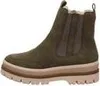 A side view of a green boot with a beige sole. Produktbild-Vorschau