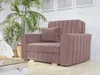 A pink upholstered armchair with a decorative pillow sits in a well-lit room with a large potted plant and framed artwork on the wall. Náhled obrázku produktu