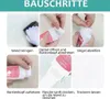 Weiße Farbrollerflasche mit rosa Etikett, gezeigt in einer sechsstufigen Anleitung zur Wandreparatur Anteprima dell’immagine prodotto