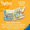 An open book with illustrations of children in a kindergarten setting, a tiptoi pen, and promotional text. Náhľad obrázku produktu