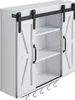 A white wall cabinet with sliding barn doors and open shelving. Voir les images du produit