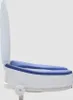 A side view of a white and blue toilet seat riser with a lid. Anteprima dell’immagine prodotto