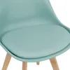 A close-up view of the seat and legs of a mint green chair. Náhled obrázku produktu