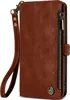 A brown leather wallet case for a smartphone is shown from the side. Produktbild-Vorschau