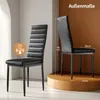 Two black dining chairs are shown, one in the foreground and another in the midground, with dimensions and weight capacity indicated. Náhľad obrázku produktu