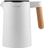 A white electric kettle with a wooden handle is shown against a white background. Produktbild-Vorschau
