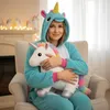 Onesie Kigurumi Pyjama Kostüm für Erwachsene Blaues Einhorn Produktbild-Vorschau 7