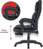 Side view of a black office chair with a footrest extended, showing its adjustable features. Produktbild-Vorschau