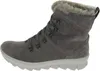 A side view of a gray suede boot with fur trim and laces. Produktbild-Vorschau