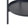 A close-up view of a black metal plant stand with a circular shelf. Voir les images du produit