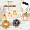 Holz Pendelleuchte 3-flammig Rattan, Boho Hängelampe für Produktbild-Vorschau 4