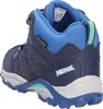 Rear view of a blue and green child's hiking boot. Produktbild-Vorschau