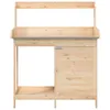 A wooden potting table with a cabinet and shelf. Produktbild-Vorschau