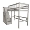 A gray loft bed with stairs against a white background. Produktbild-Vorschau