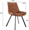 A brown upholstered dining chair with black metal legs, shown with dimensions indicated by dashed lines and text. Podgląd zdjęcia produktu