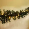 A strand of artificial pine garland with warm white LED lights is draped across a light yellow wall. Produktbild-Vorschau