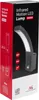 The image shows the packaging of an infrared motion LED lamp. The packaging is primarily black with red and white accents, featuring an image of the lamp itself and various icons indicating its features. Anteprima dell’immagine prodotto